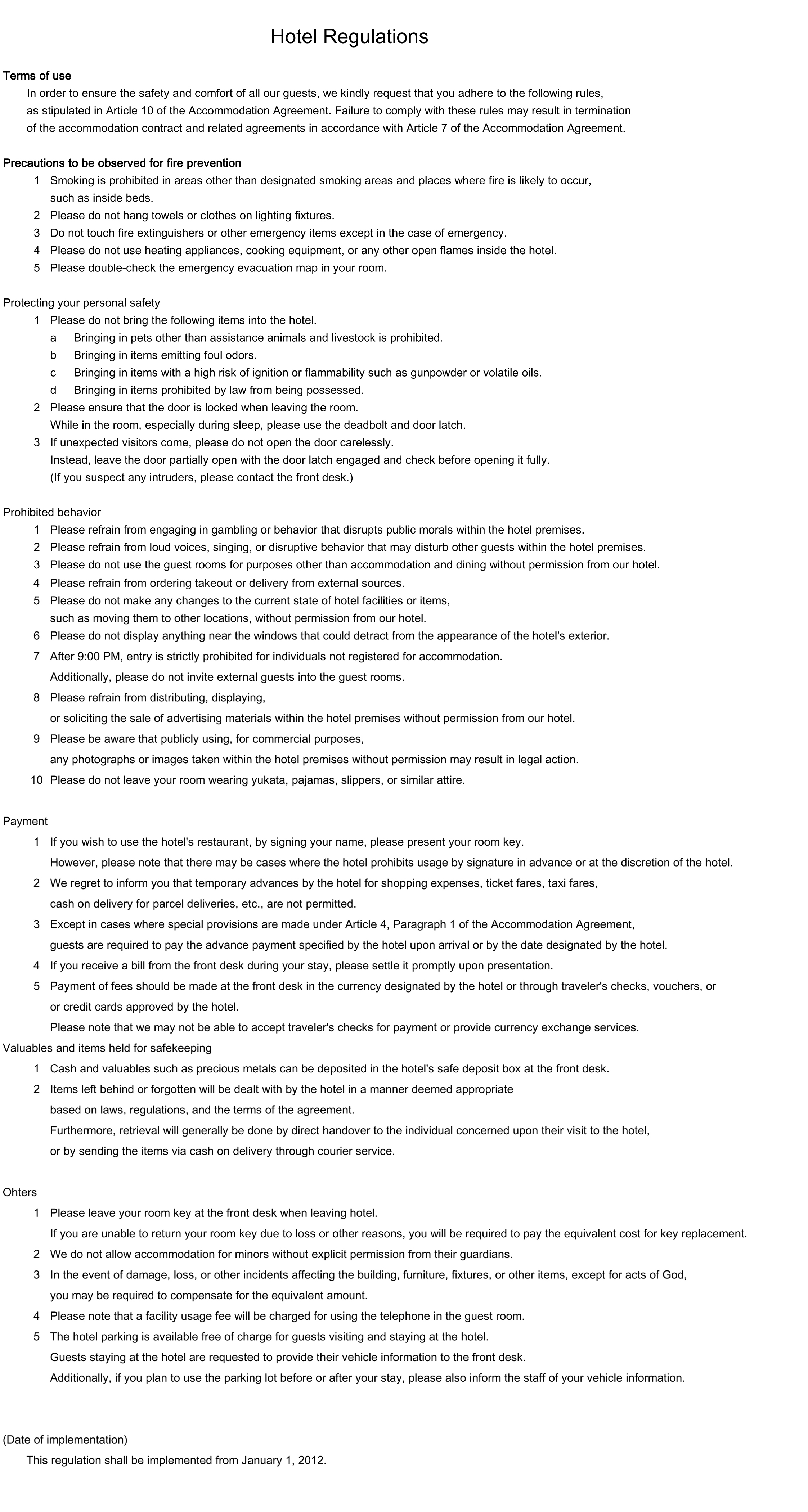 Hotel Regulations